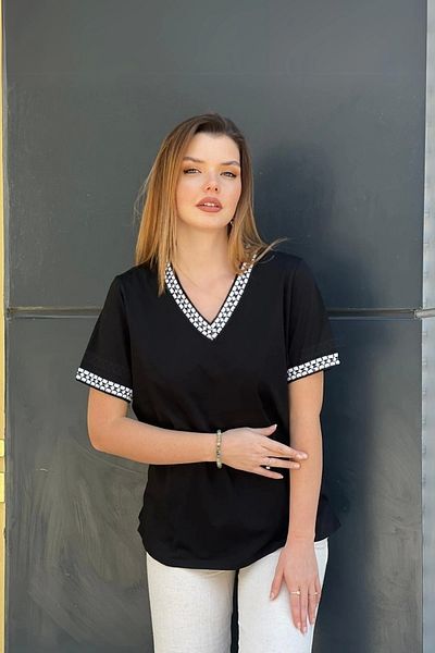 aytemas Knitted Striped Blouse with Collar and Sleeves