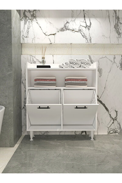 AVEVA HOME KEZİİ Beyaz Ve Renkli 2 Sepetli Kirli Çamaşır Sepetli Dolap