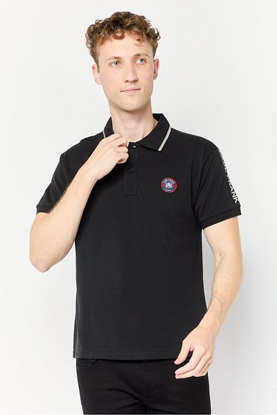 PAUL FRANK Men Regular Fit Brand Logo Short Sleeves Polo Shirt, Black