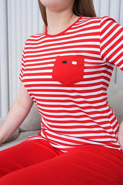 Mecit Pijama Plus Size Short Sleeve Pajama Set - 75% Cotton 20% Viscose 5% Lycra Striped