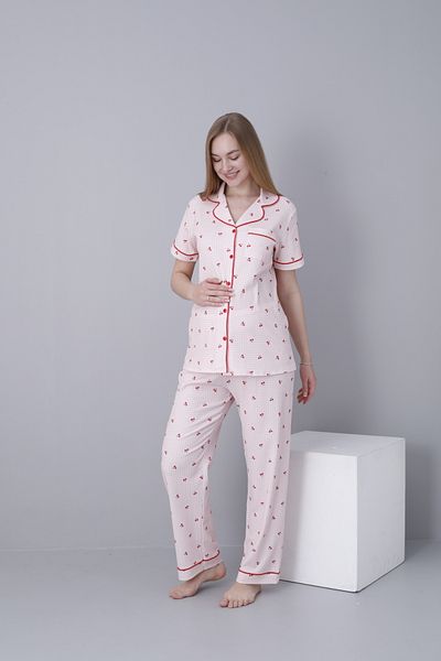 Miss Dünya Lissa Front Buttoned Shirt Collar Short Sleeve Woven Fabric Printed Maternity and Maternity Pajama Set