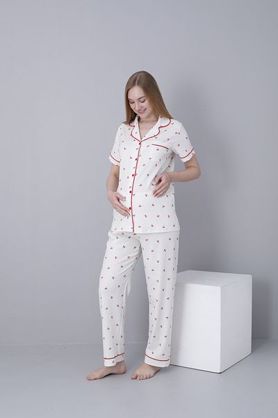 Miss Dünya Lissa Front Buttoned Shirt Collar Short Sleeve Woven Fabric Printed Maternity and Maternity Pajama Set