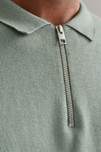 Jack & Jones Men's Half Zip Polo Neck Green Sweater - 12268210