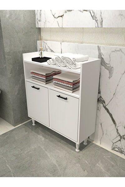 AVEVA HOME KEZİİ Beyaz Ve Renkli 2 Sepetli Kirli Çamaşır Sepetli Dolap