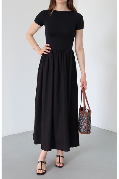 Laluvia Schwarzes Wiener Plisseekleid - 202069