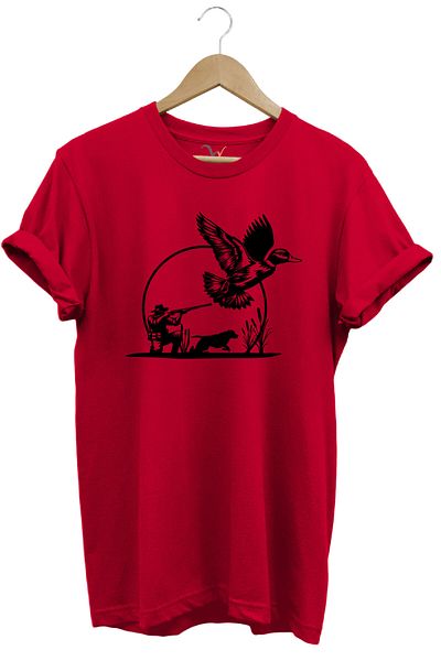 WİDİ Hunting Hunting Duck Hunting and Hunting Dog Rifle Printed 100% Cotton Regular Fit Crew Neck T-Shirt