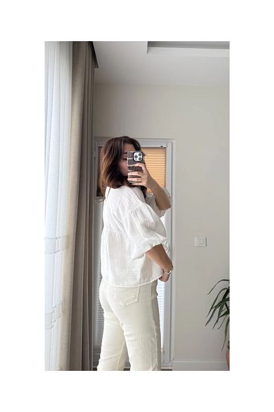 Lusin Cămașă premium din țesătură de muselină, scurtă, ecru