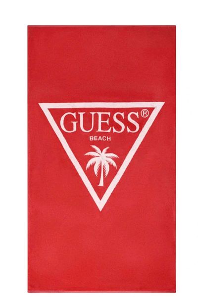 Guess Women's Red Jacquard Palm Patterned Logo Beach Towel