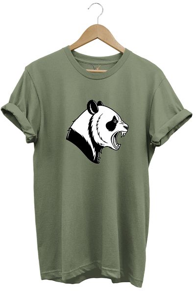 WİDİ Angry Roaring Panda με στάμπα 100% βαμβακερό μπλουζάκι με κανονική εφαρμογή χακί