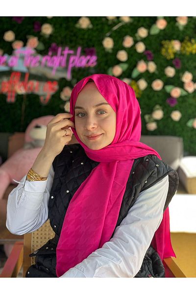 Sima Fuchsia Call Silk Jacquard Houndstooth Shawl