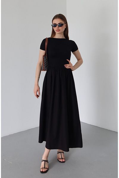 Laluvia Schwarzes Wiener Plisseekleid - 202069