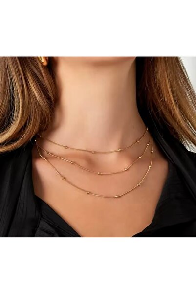 monalisatoka Kadın Gold Çoklu Kolye Top Zincirli