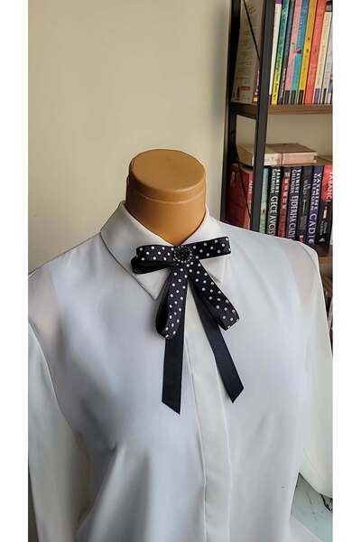 LO ADORO Kadın Puantenli Kravat Özel Üretim Fiyonklu Kravat Yaka Broş İğnesi