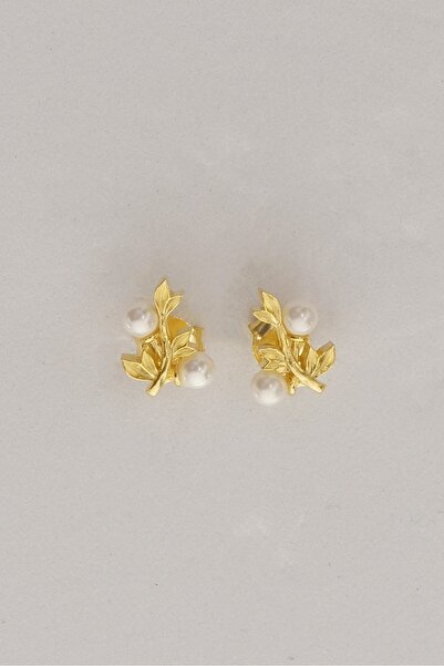 Söğütlü Silver Gümüş altın yaldızlı incili sarmaşık küpe SGTL12842GOLD