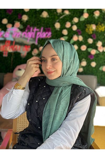 Sima Dark Mint Call Silk Jacquard Houndstooth Shawl