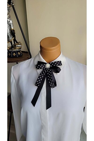 LO ADORO Women's Tie Special Production Bow Polka Dot Black and White Brooch Pin