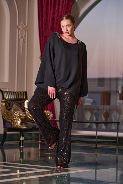 DE WHITES Plus Size Asymmetric Bluz with Shoulder Accessories