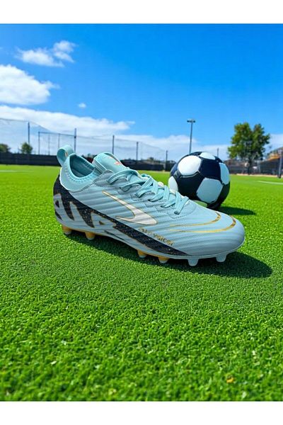 iskarpino Pantofi de fotbal cu crampoane din iarbă cu șireturi turcoaz cu șosete