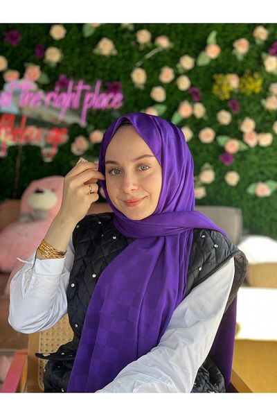 Sima Purple Call Silk Jacquard Checkers Shawl