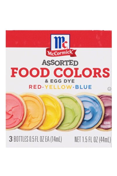 McCormick Assorted Food Colors & Egg Dye Red Yellow Blue 3 Bottles 44 ml