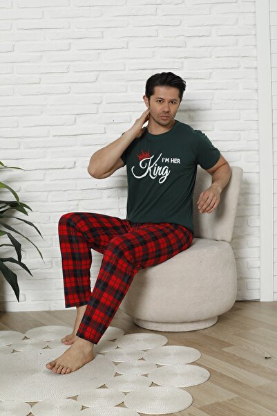 MODAREYA Sevgililer, Çiftler ve Çeyizlik İçin Eşli Kısa Kollu Ekoseli Pijama
