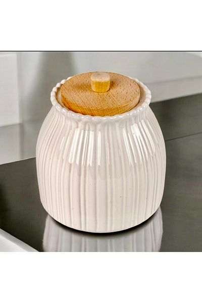 Kitchen Pembelia Porcelain Salt, Coffee, Pulses Jar with Bamboo Vacuum Lid