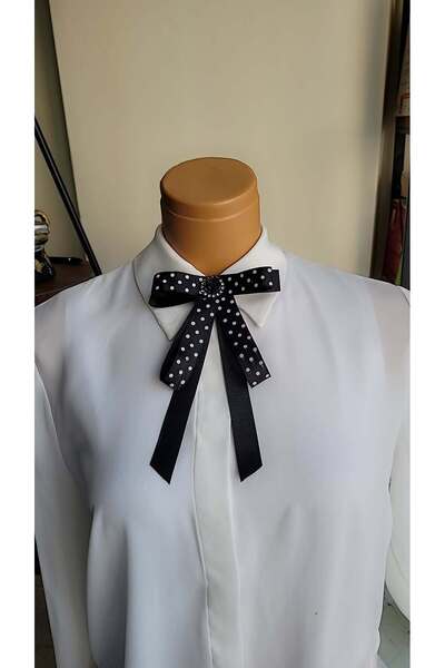 LO ADORO Kadın Puantenli Kravat Özel Üretim Fiyonklu Kravat Yaka Broş İğnesi