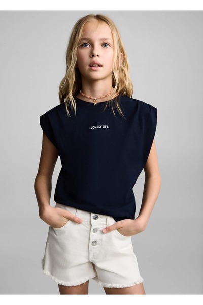 MANGO Kids Paçaları dikişsiz denim şort