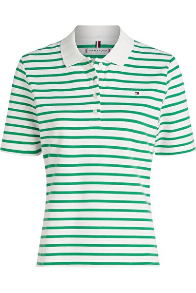 Tommy Hilfiger Kadın Th 1985 Pique Çizgili Polo T-Shirt - Yeşil