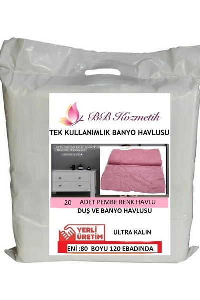 BB KOZMETİK Tek Kullanımlık Banyo Havlusu pembe renk Kullan At 20 Adet 80*120
