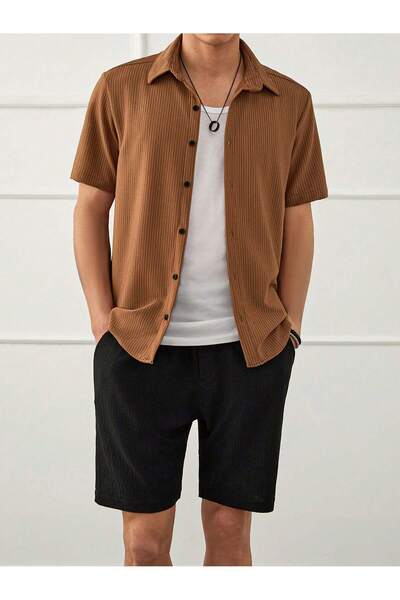 YNGMENCLASS Non-Sweating Textured Men's Shorts Shirt Set