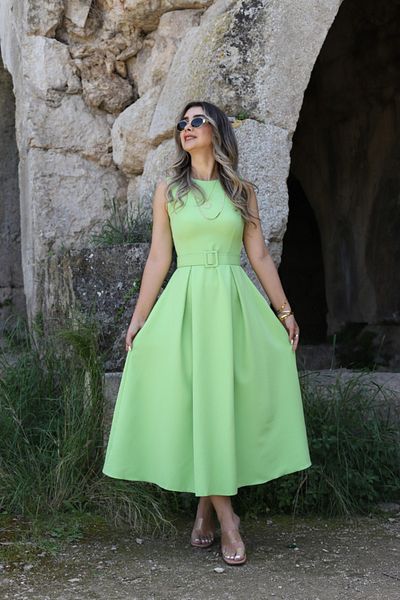 bytugcekaya Rochie evazată cu decolteu cu șarmuire verde fistic