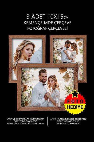 Bytwo 3 Pieces 10X15 Frame - Wooden Frame - Mdf Mini Frame - Multiple Photo Frame