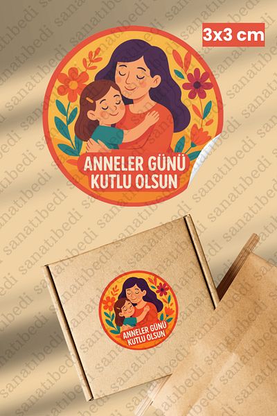 sanatıbedi 50Pcs Mother's Day Sticker -Waterproof Cargo Packing Packaging Label 3X3Cm