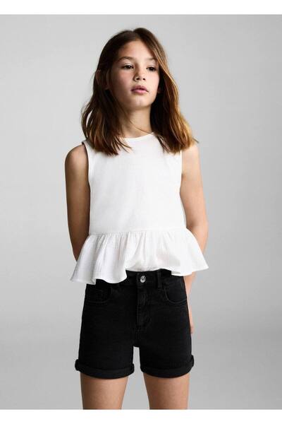 MANGO Kids Düz kesim denim şort