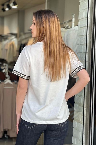 Bİ.GİYSEN Γυναικείο μαύρο μεγάλο μέγεθος V λαιμόκοψη Ethnic δαντέλα κοντομάνικο μπλουζάκι