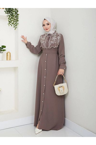 EFSUN MODA ΚΕΝΤΗΤΟ ABAYA TESUTTUR ΓΥΝΑΙΚΕΙΟ ΦΟΡΕΜΑ 814 MINK