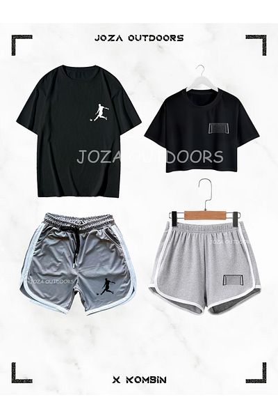 Joza Outdoors Women Men Football Player Football Goal Printed Lover Couple Combination Design Oversize Tshirt Shorts Set of 4