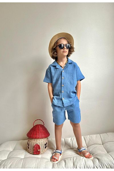 Jolly Kids Costum cămașă din țesătură muselină pentru băiat