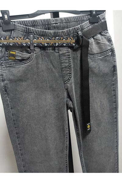 AKŞEN GİYİM Plus Size High Waist Lycra Denim Fabric Washed Smooth Belt Smoked Color Jeans Pants