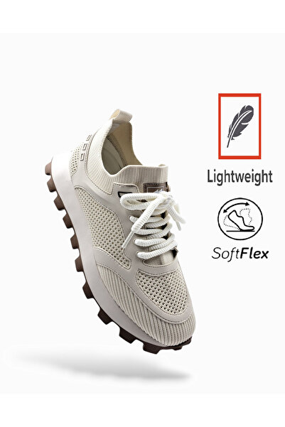 MARCOMEN Hafif Tasarım Bej Renk Erkek Yazlık Fileli Triko Sneaker Spor Aayakabı