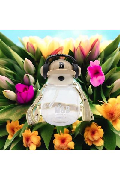 froyalife Quality Teddy Bear Water Bottle with Headphones and Straw Children's Water Bottle - School Water Bottle with Neck Strap 750 ml