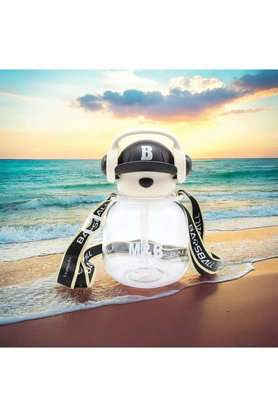 froyalife Quality Teddy Bear Water Bottle with Headphones and Straw Children's Water Bottle - School Water Bottle with Neck Strap 750 ml
