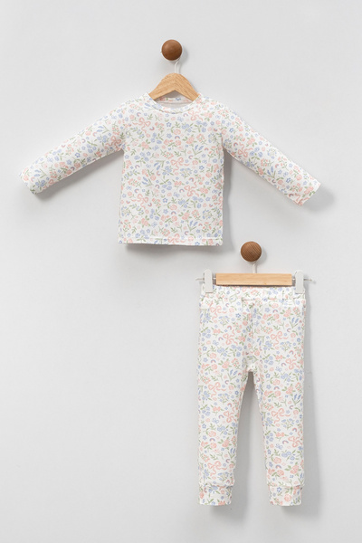 babynup Organik Pembe Mavi Desenli Soft Kız Bebek Çocuk Pijama Takımı