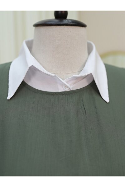 Modamorfo Φόρεμα Gilet με λεπτομέρεια βολάν με δεμένη μέση - Χακί