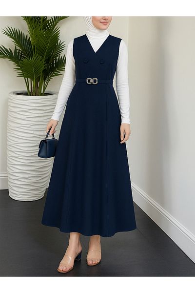 Modamorfo Double Button Belted Gilet (Navy)