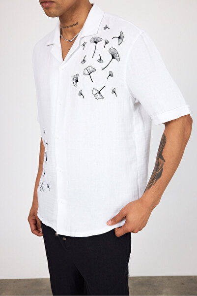 İLKCET MODA Вишита сорочка з мусліну з льону