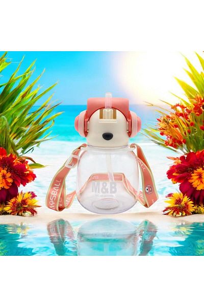 froyalife Quality Teddy Bear Water Bottle with Headphones and Straw Children's Water Bottle - School Water Bottle with Neck Strap 750 ml