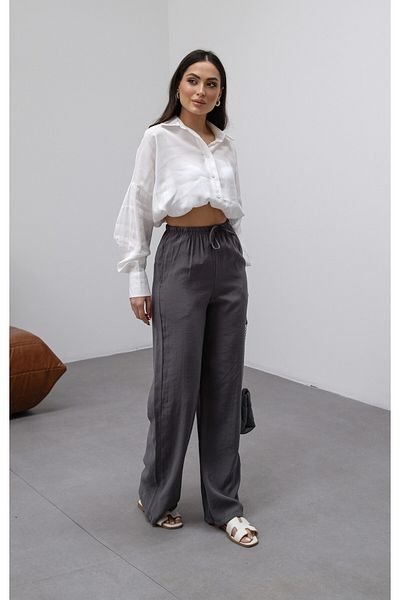 veres Women's Smoked Soft Modal Woven Fabric Wide Leg Elastic Waist Draped Summer Pants