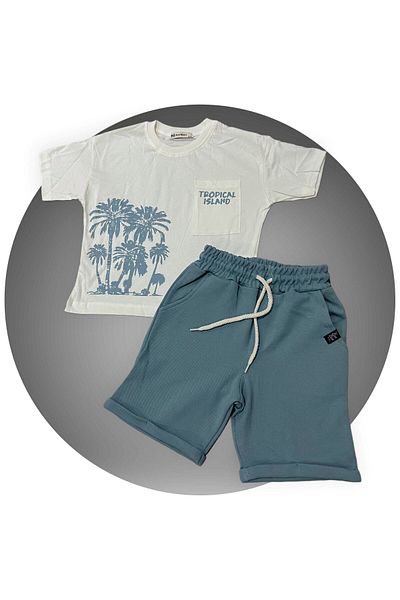 sinmm Tricou și pantaloni scurți din țesătură pentru băieți Set de sus și de jos YmN13
